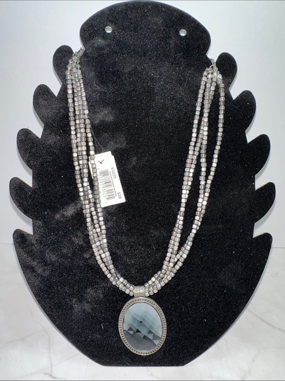 Cookie Lee Multi-Strand Gray Beaded Necklace with Faceted Pendant